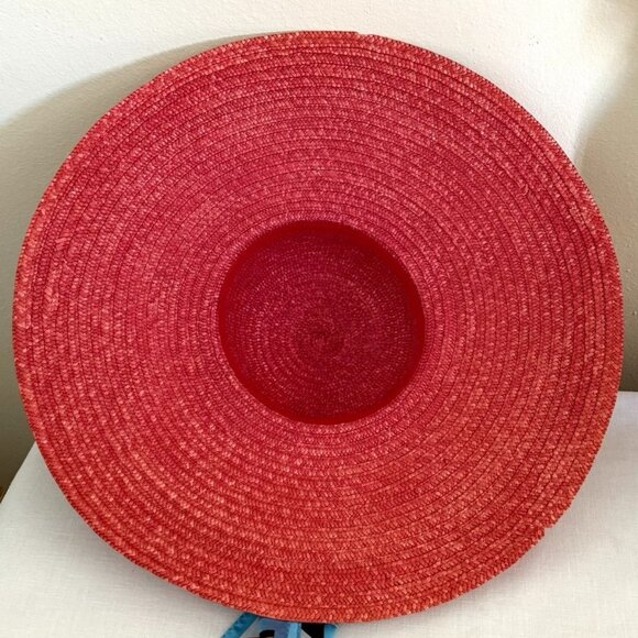 Wide Brim Straw Sun Hat With Anne Klein Multicolor Patterned Silk Scarf Accent - Picture 5 of 12